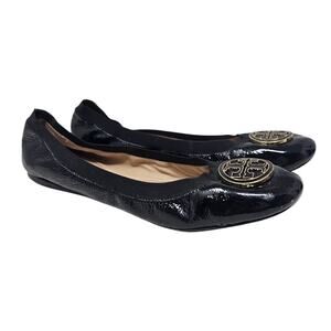 Tory Burch 10 Caroline Black Patent Leather Ballet Flat Career Professional
